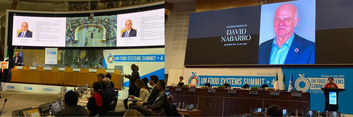 Foto tomada por Bibi. Homenaje a Sir David Nabarro durante el UN Food Systems Summit Stocktake+4 en Addis Ababa, Etiopía. Durante el lanzamiento de SOFI a cargo de Máximo Torero de la FAO, y Amina Mohammed Subsecretaria General de la ONU con Agnes Kalibata, Enviada Especial de los Sistemas Alimentarios.