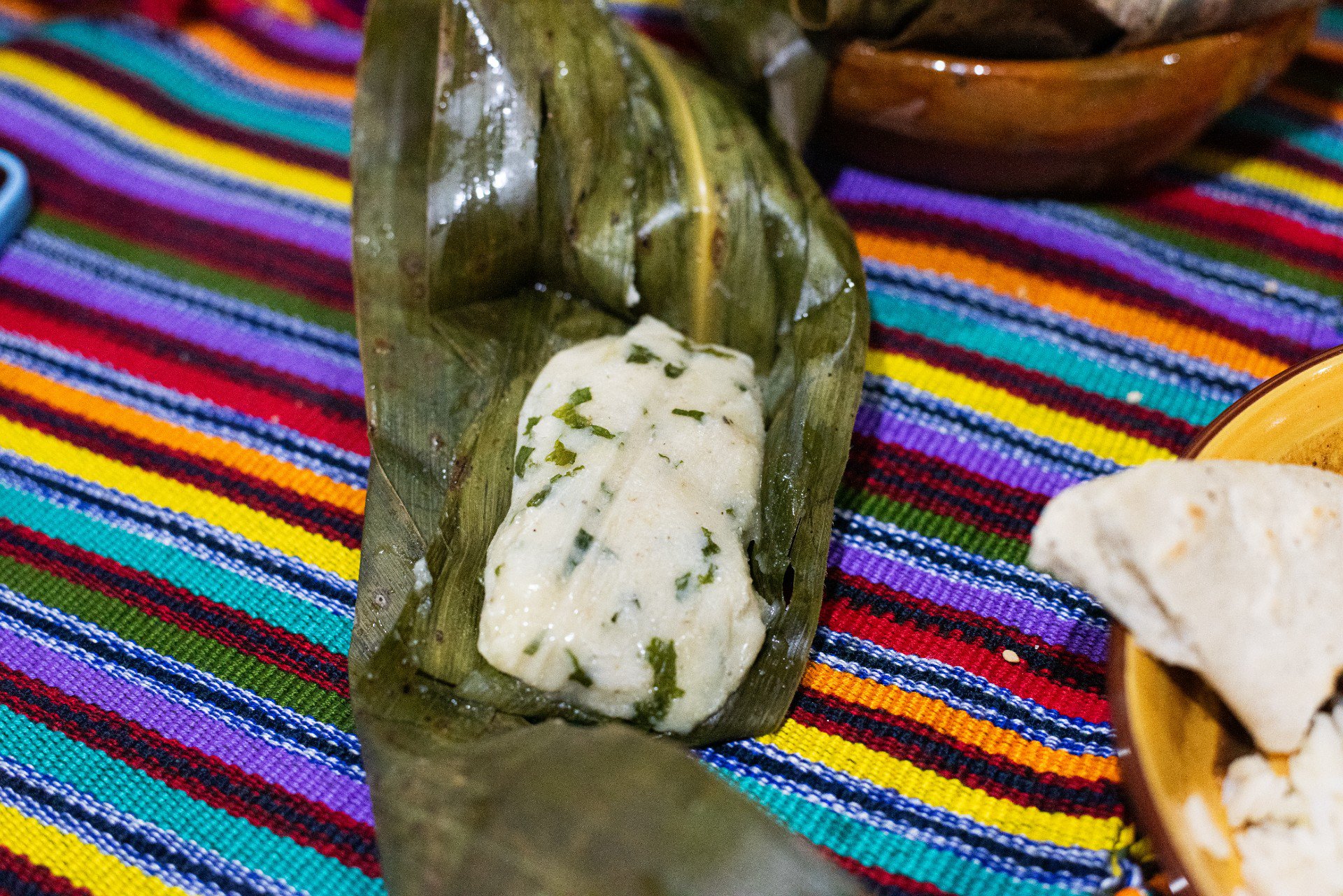 Tamalitos con maíz salpor y kale, envueltos en hoja de milpa